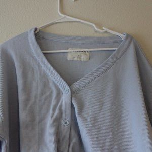 Aeropostale Relaxed Shoulder Cropped Button Up Top Baby Blue Size Medium